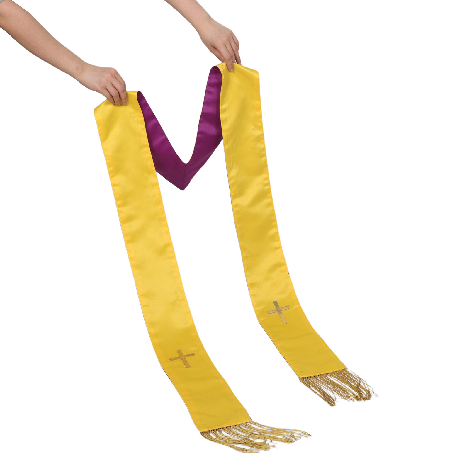 Stole Wedding Shawl - Dual Color Purple Gold Reversible Embroidered