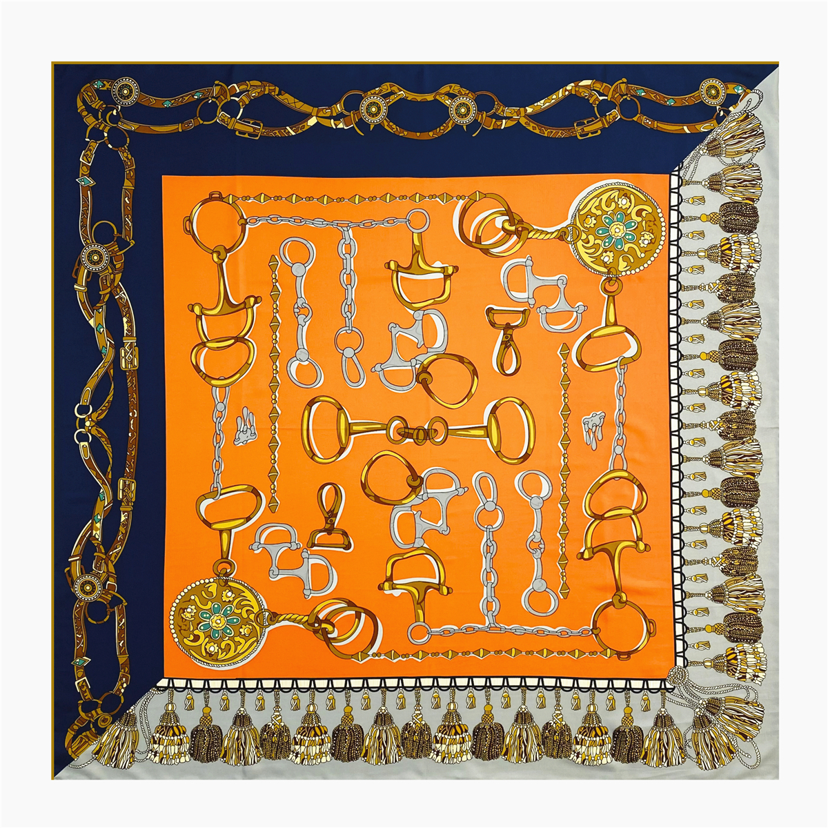 Silk Neck Scarf - 90cm Luxury Rope Tassels Twill 100%