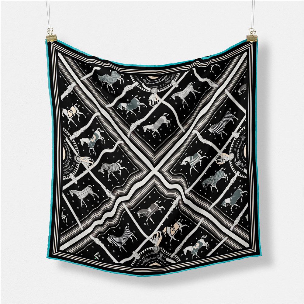 Silk Neck Scarf - 53CM Brand Small Plaid Horse Printing