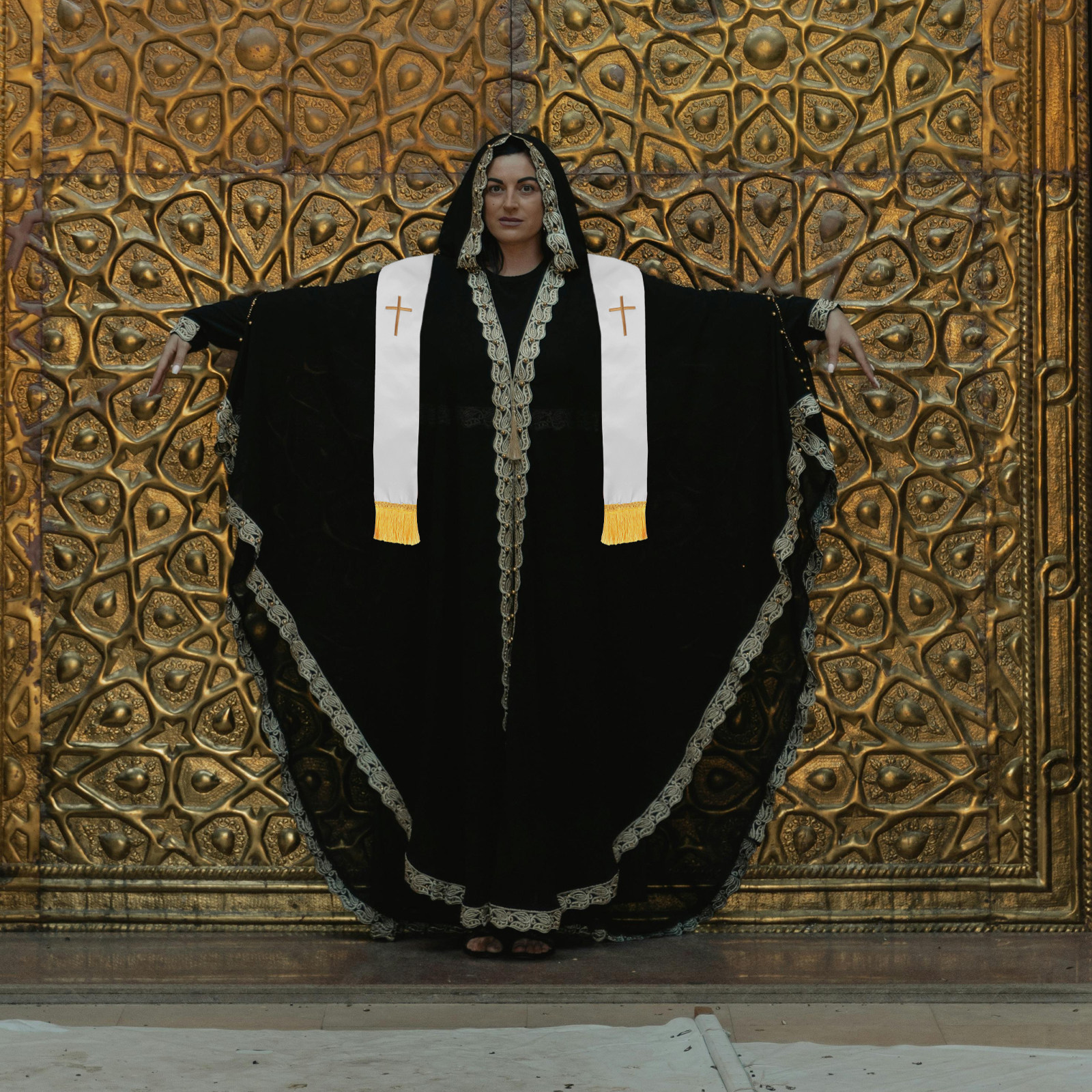 Stole Wedding Shawl - Clergy Stole Embroidered Cross 53 Inch