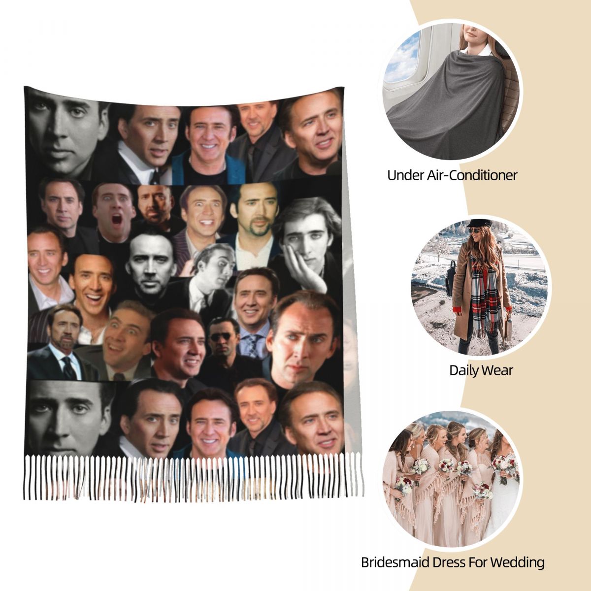 Nicolas Cage Colllage Shawl Wr - Pashmina Wrap Large のレビューと価格