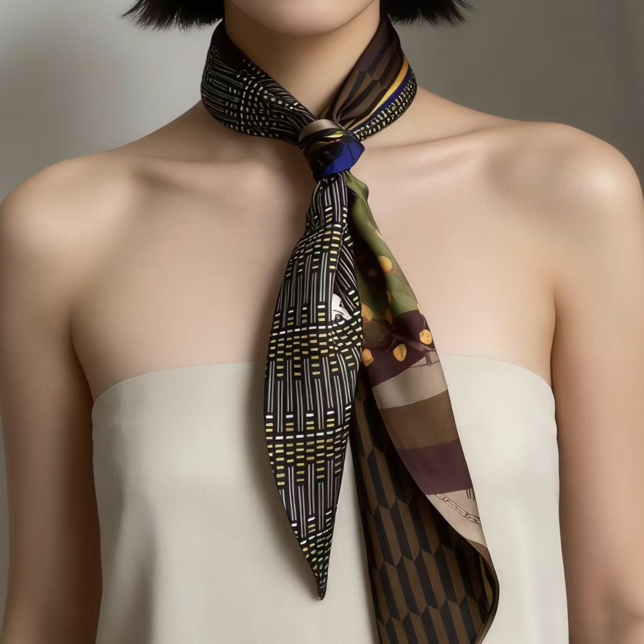 Luxury Print Long Hair Ribbon  - Silk Neck Scarf のレビューと価格