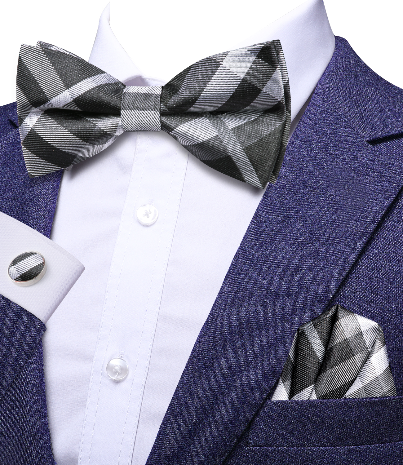 Hi-Tie Grey Plaid Jacquard Pre - Bow Tie Pre Tied のレビューと価格