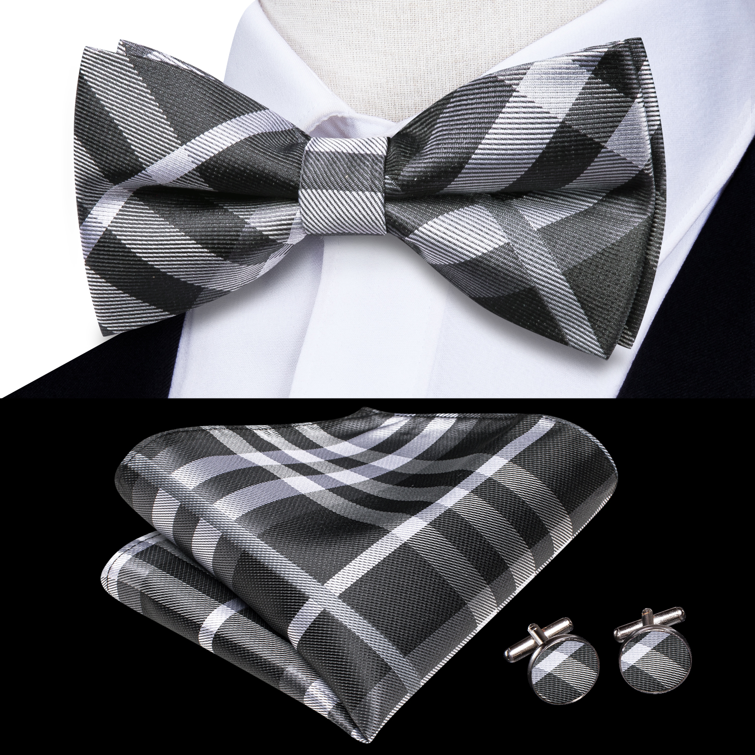 Hi-Tie Grey Plaid Jacquard Pre - Bow Tie Pre Tied のレビューと価格