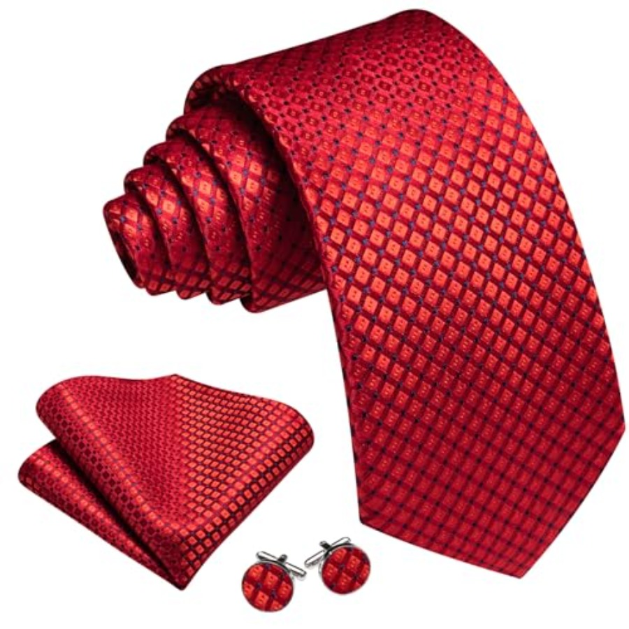 Men Plaid/Striped Ties Set Sil - Pocket Square Set のレビューと価格