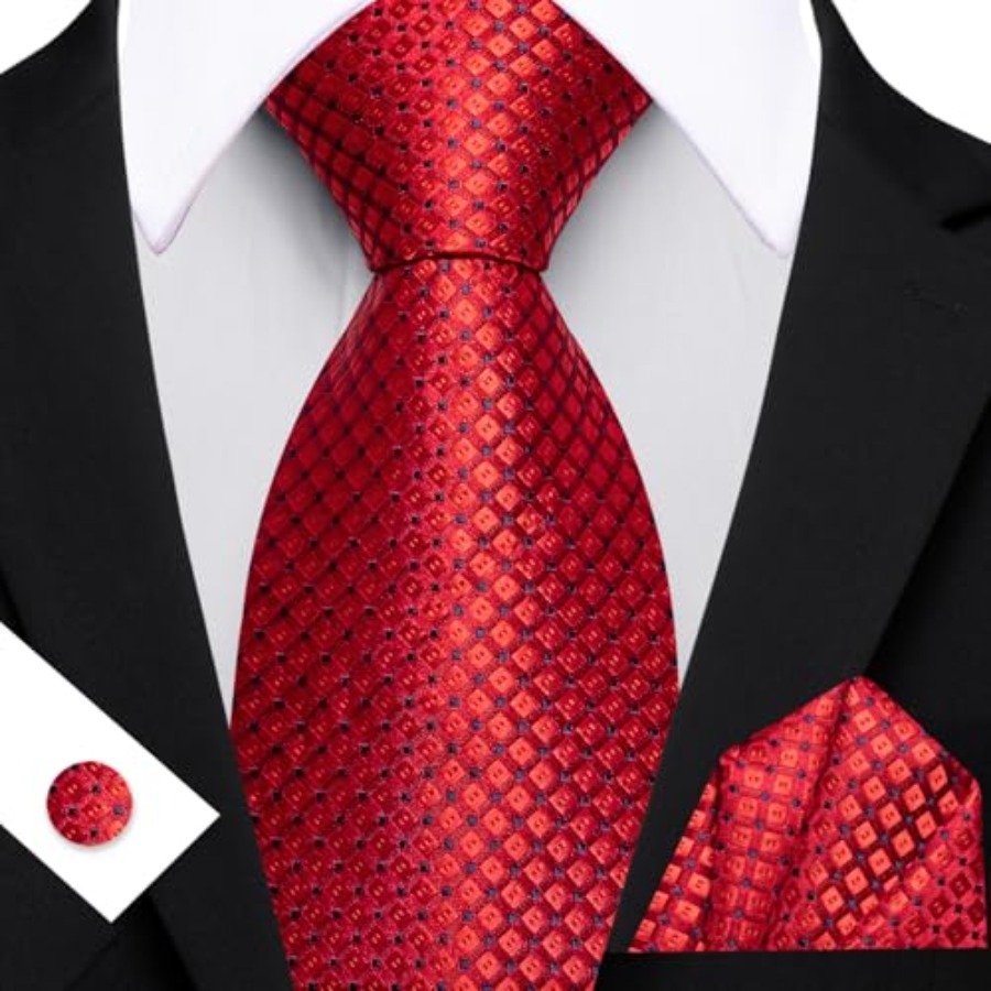 Men Plaid/Striped Ties Set Sil - Pocket Square Set のレビューと価格