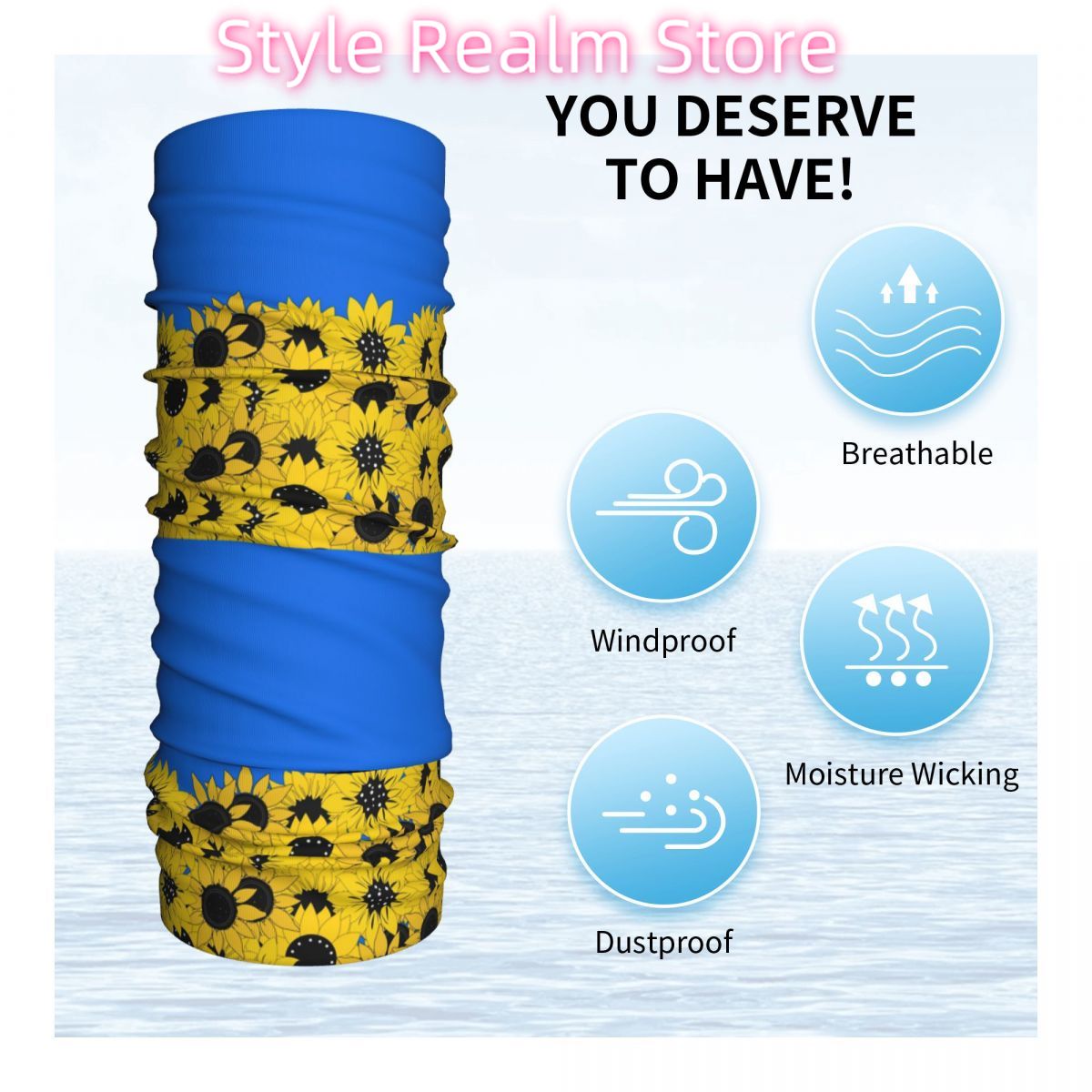 Blue Sunflower Printed Winter  - Neck Warmer Tube のレビューと価格