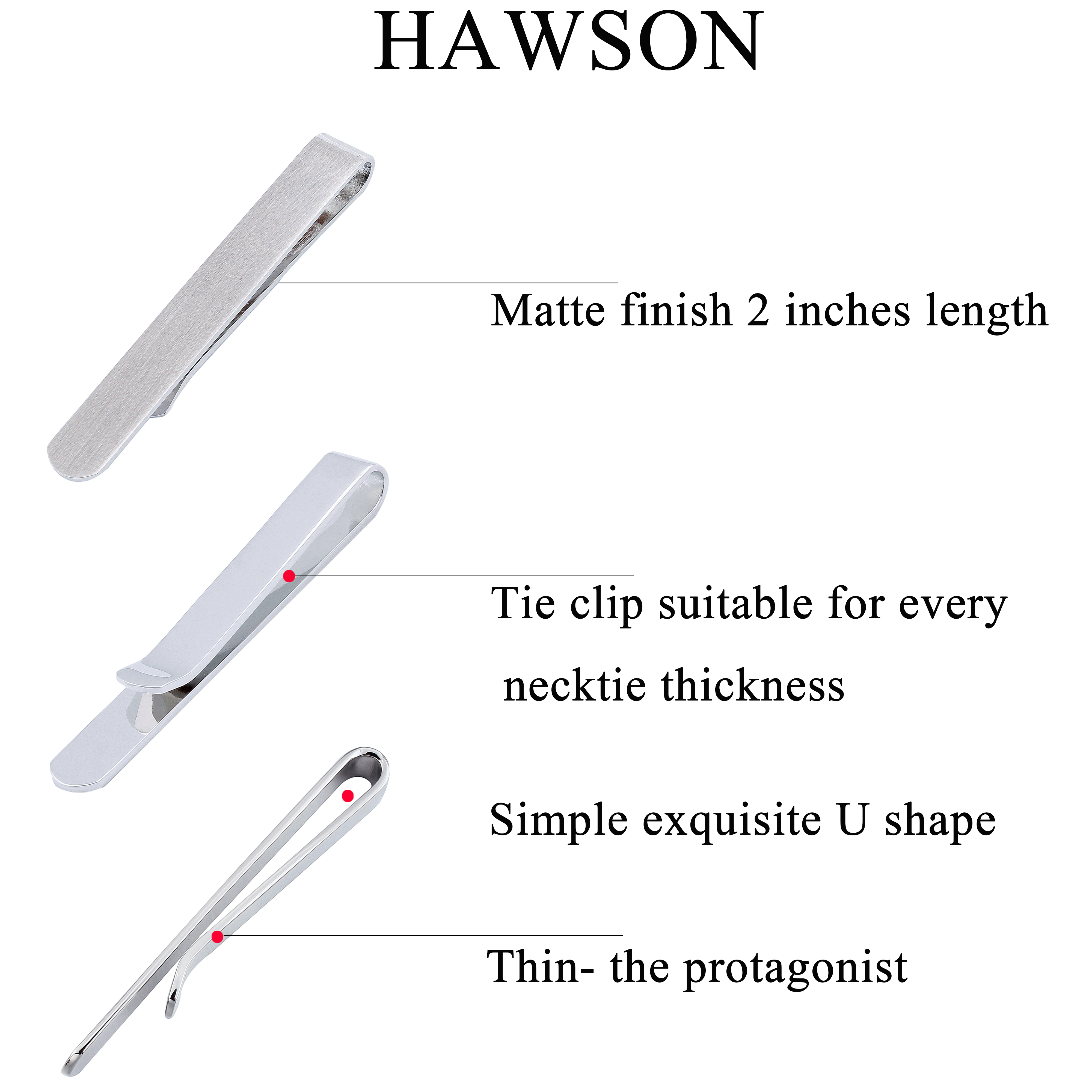 HAWSON 4pcs Skinny Tie Clip fo - Tie Bar Set Gift のレビューと価格