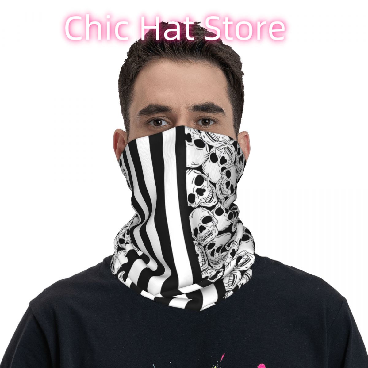 Black And White Skulls And Str - Neck Warmer Tube のレビューと価格