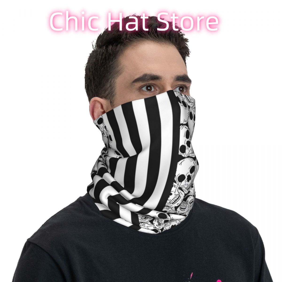 Black And White Skulls And Str - Neck Warmer Tube のレビューと価格