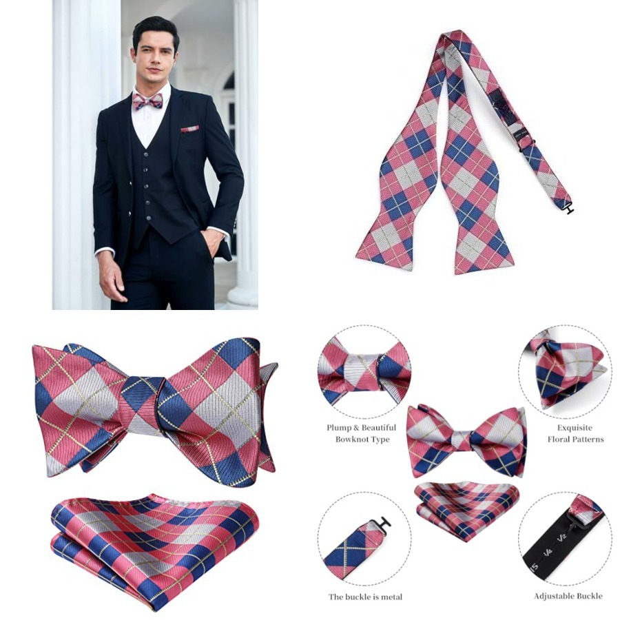 Bow Ties for Men Check Plaid S - Pocket Square Set のレビューと価格