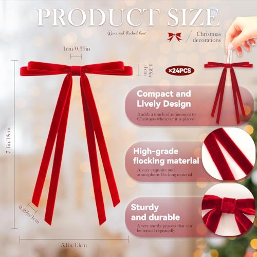 24 Pcs Christmas Bows for Tree - Bow Tie Pre Tied のレビューと価格