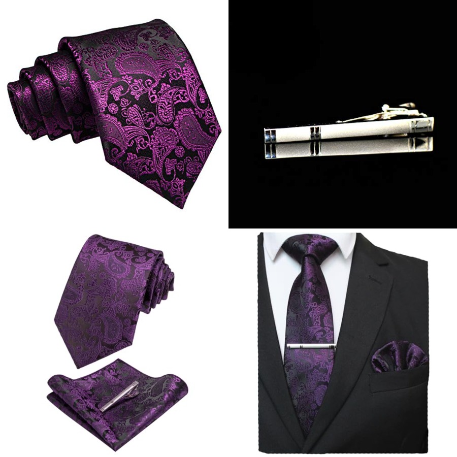 Mens Solid Color Paisley Neckt - Pocket Square Set のレビューと価格