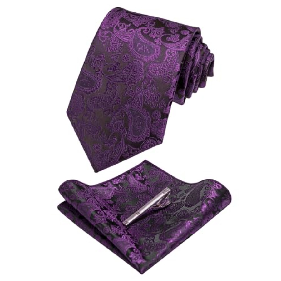 Mens Solid Color Paisley Neckt - Pocket Square Set のレビューと価格
