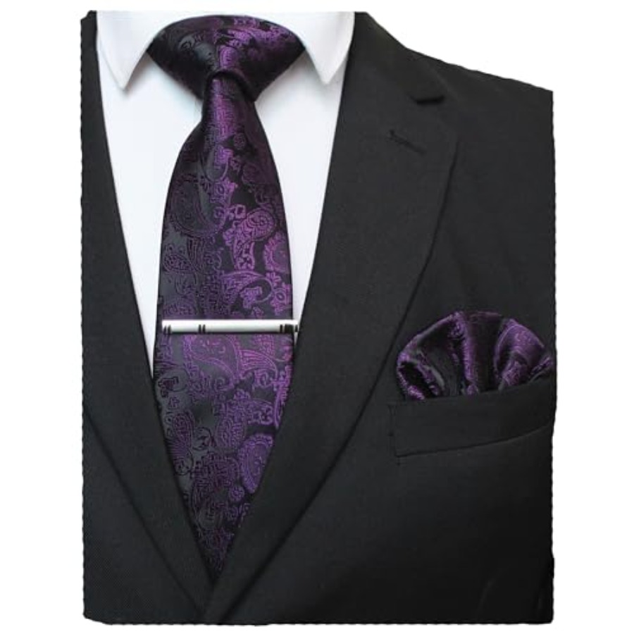 Mens Solid Color Paisley Neckt - Pocket Square Set のレビューと価格